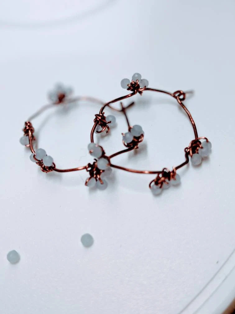 Angelite gemstone earrings and necklace copper wire wrapped jewelry