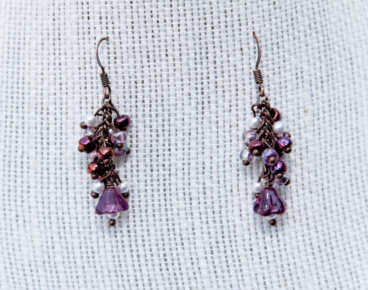 Czech glass | Swarovski Pearl Floral Necklace and Earring Set in Antique Copper