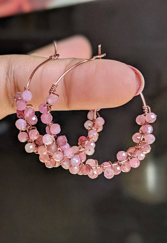 Pink Tourmaline Gemstone Earrings and Necklace set
