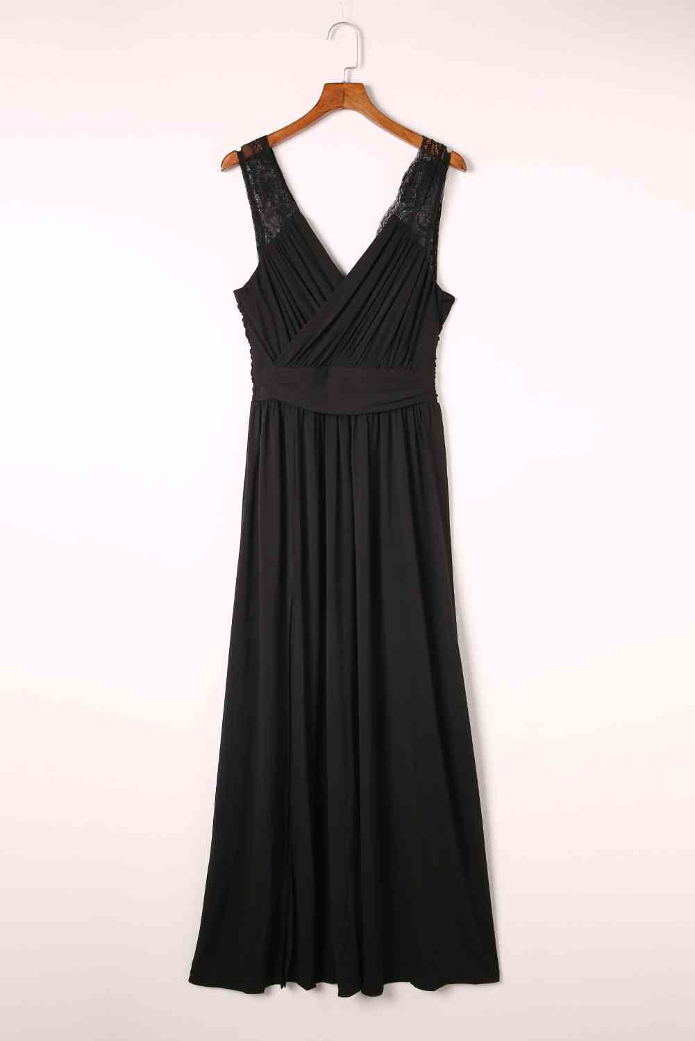 Surplice Neck Spliced Lace Split Maxi Dress