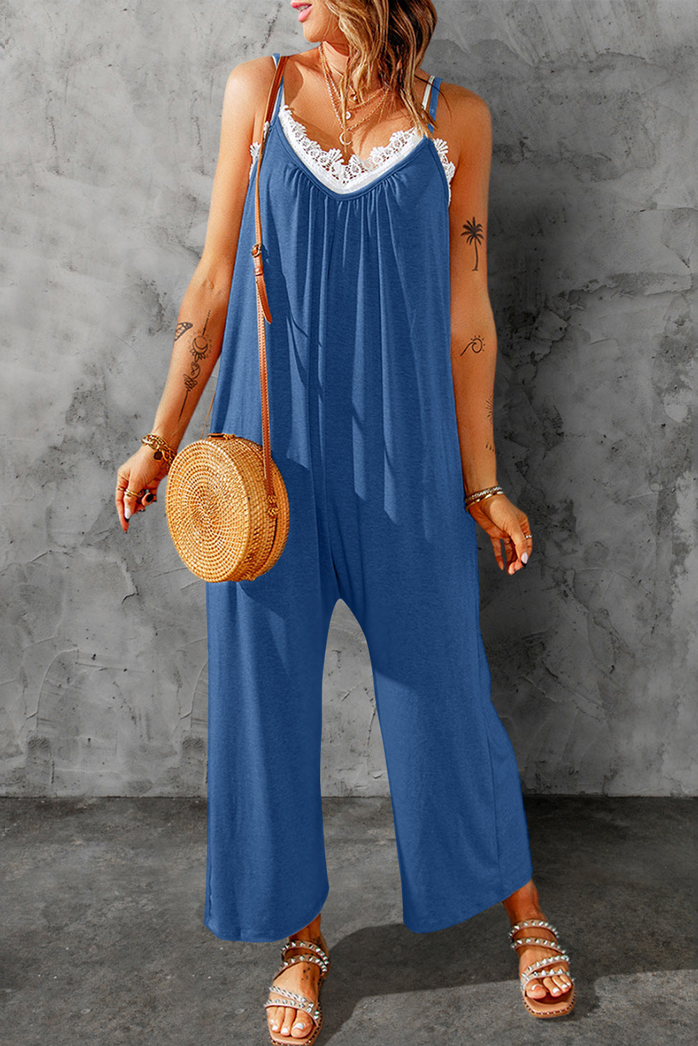 Spaghetti Strap Wide Leg Jumpsuit