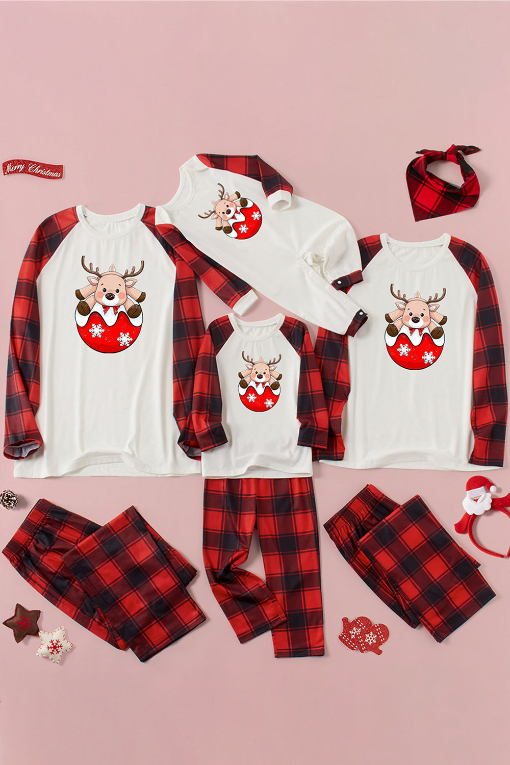 Reindeer Graphic Top and Plaid Pants Set