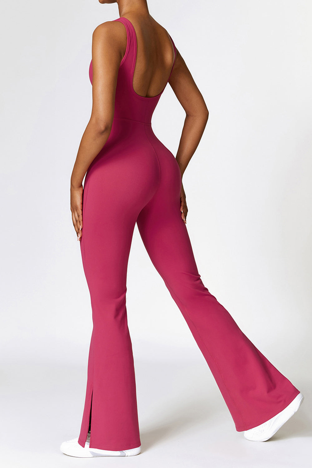 Basic Bae Sleeveless Bootcut Slit Active Jumpsuit