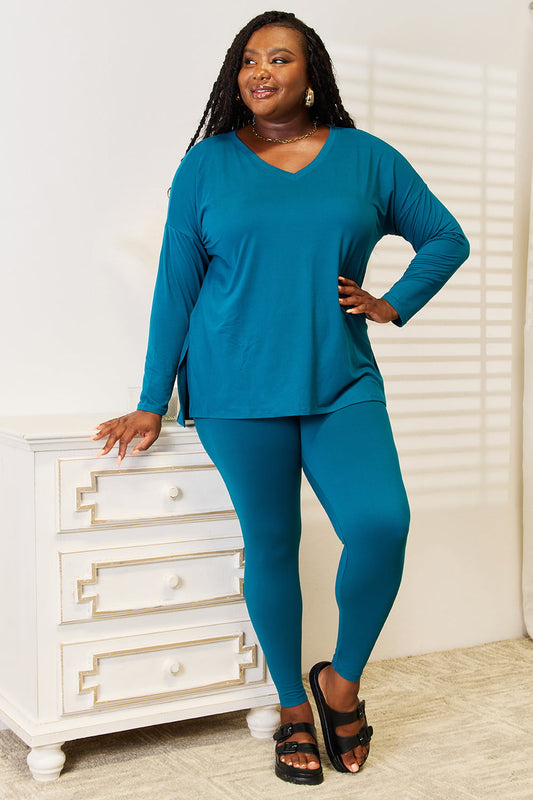 Zenana Lazy Days Full Size Long Sleeve Top and Leggings Set