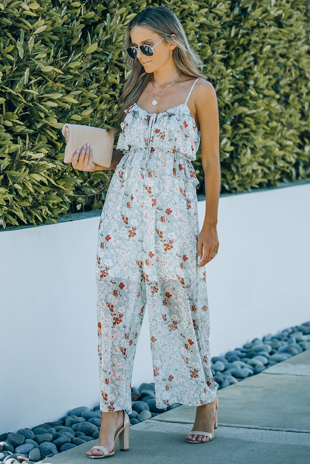 Printed Tied Spaghetti Strap Jumpsuit