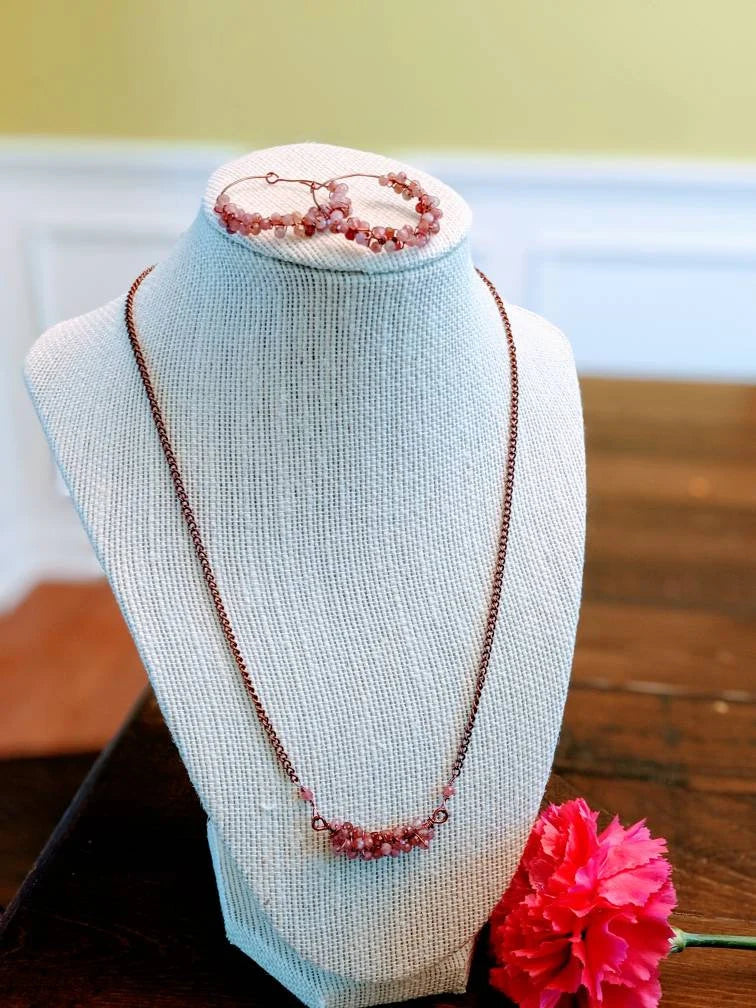 Pink Tourmaline Gemstone Earrings and Necklace set