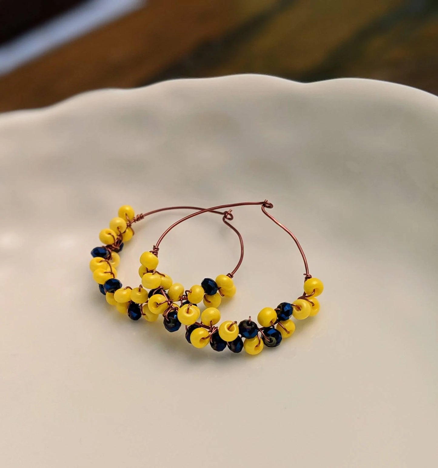 Handmade Unique Beaded Heart Wrap around Jewelry Set with Hoop earrings