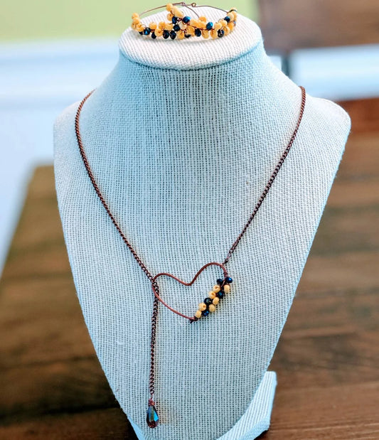 Handmade Unique Beaded Heart Wrap around Jewelry Set with Hoop earrings