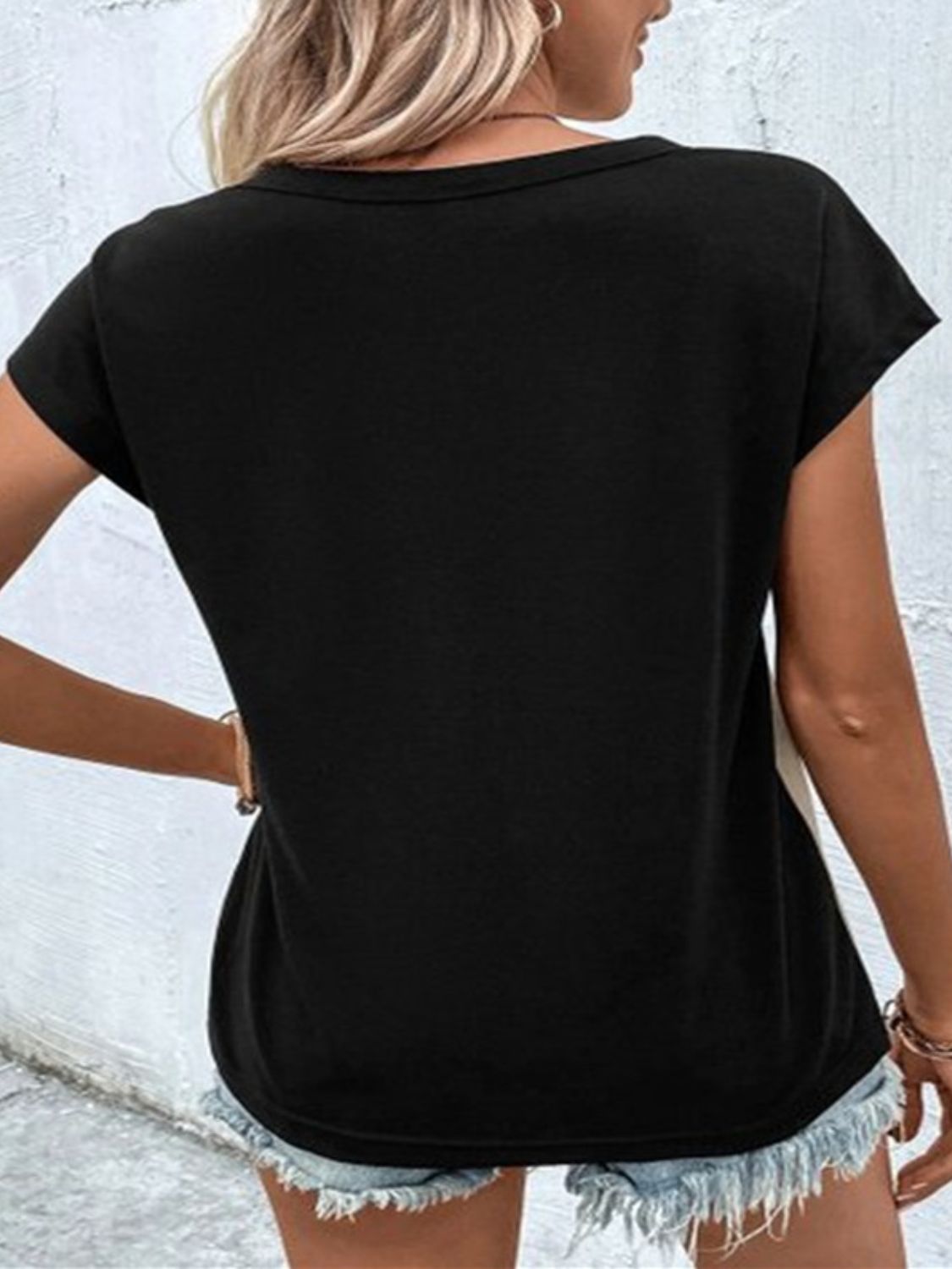 Contrast V-Neck Short Sleeve T-Shirt