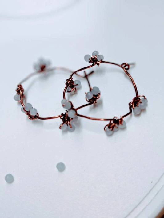 Angelite gemstone earrings and necklace copper wire wrapped jewelry