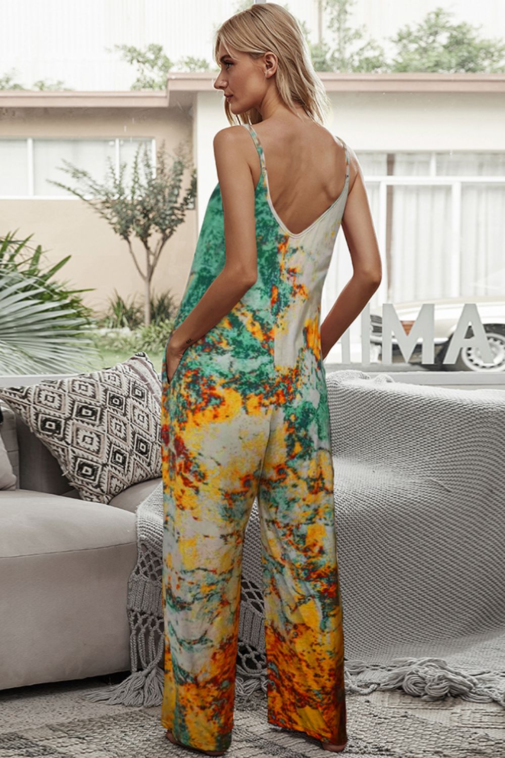 Tie-Dye Spaghetti Strap Jumpsuit with Pockets