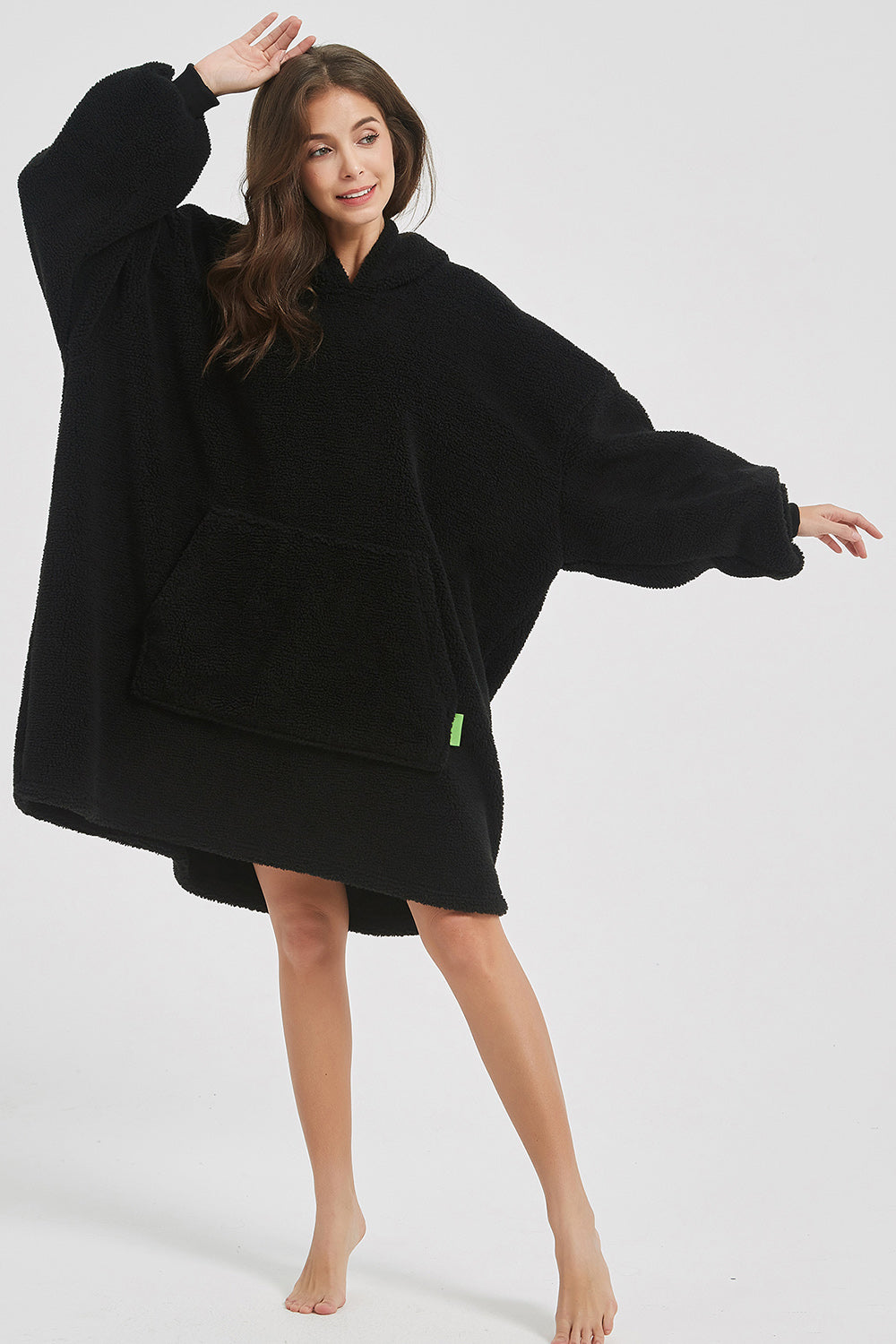 Lantern Sleeve Oversized Hooded Fuzzy Lounge Dress