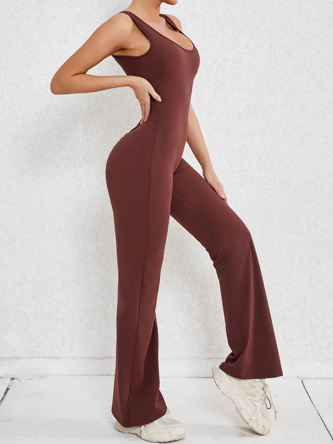 Cutout Wide Strap Scoop Neck Active Jumpsuit