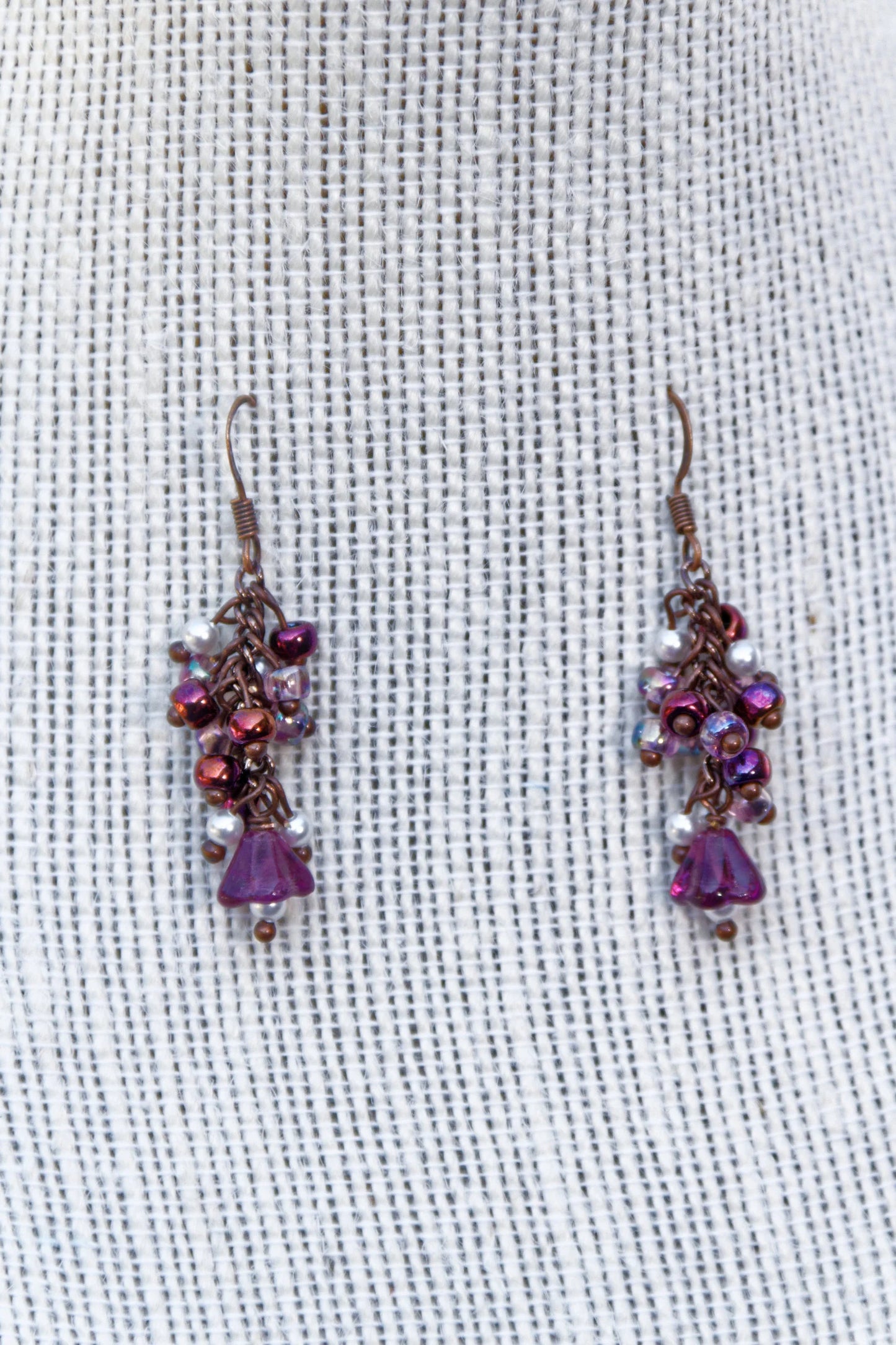 Czech glass | Swarovski Pearl Floral Necklace and Earring Set in Antique Copper