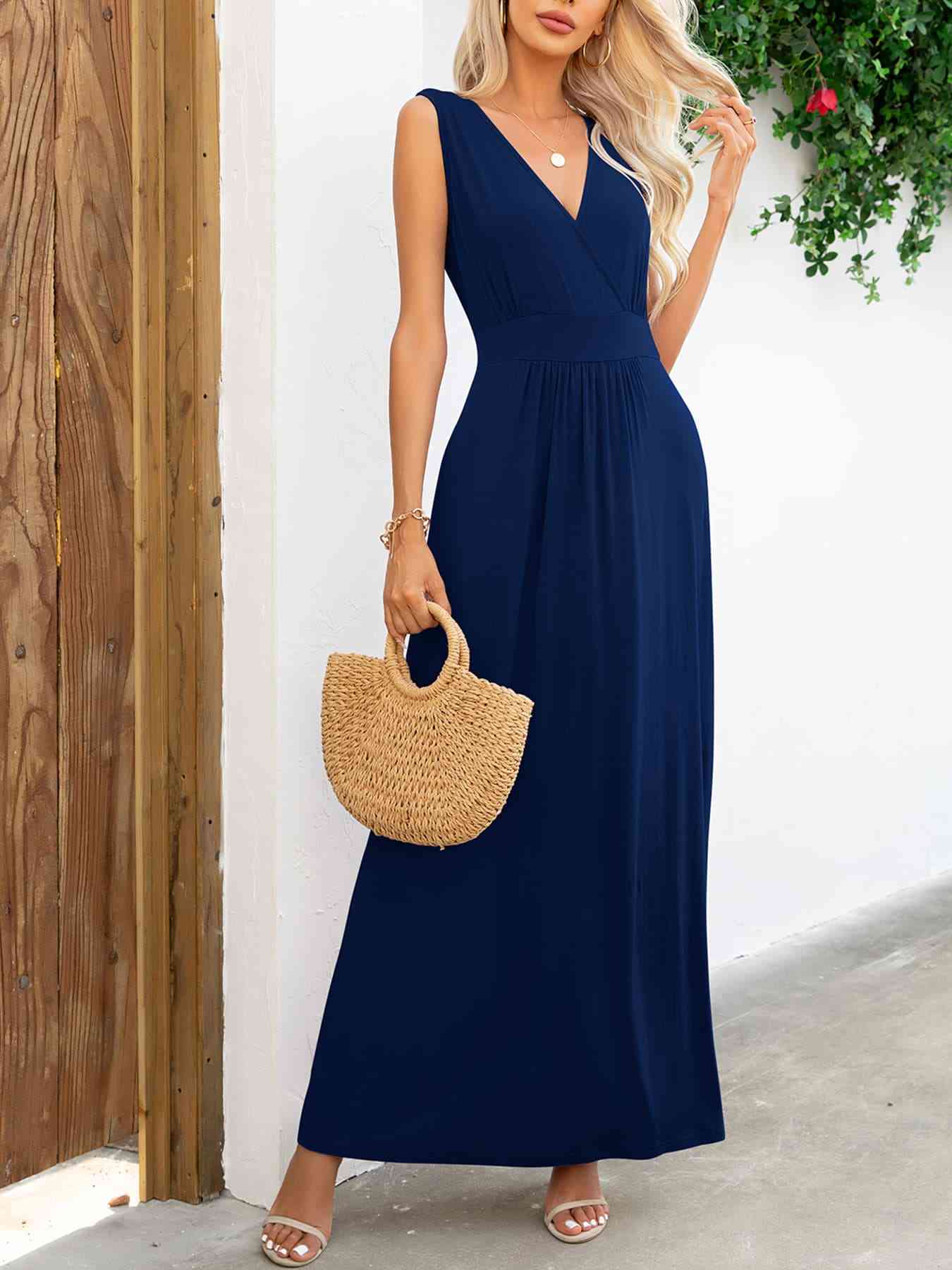 Surplice Neck Sleeveless Maxi Dress