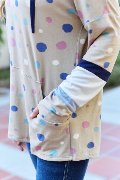 Celeste Design Full Size Polka Dot Drawstring Hoodie