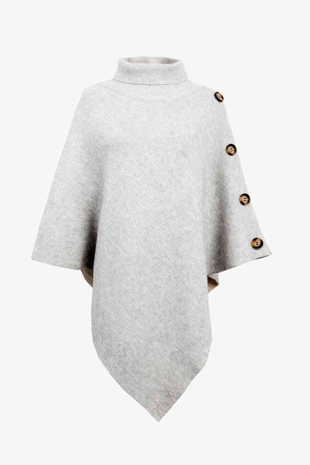 Turtleneck Buttoned Poncho