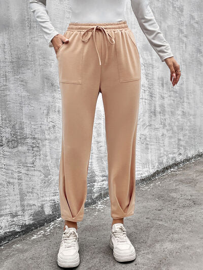 Drawstring Straight Pants with Pockets