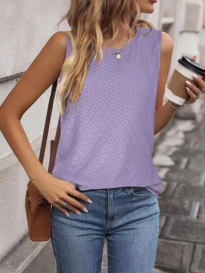 Eyelet Round Neck Tank