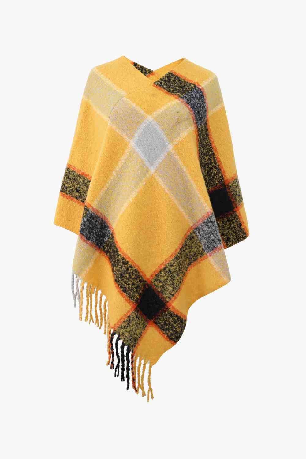 Plaid Fringe Detail Poncho