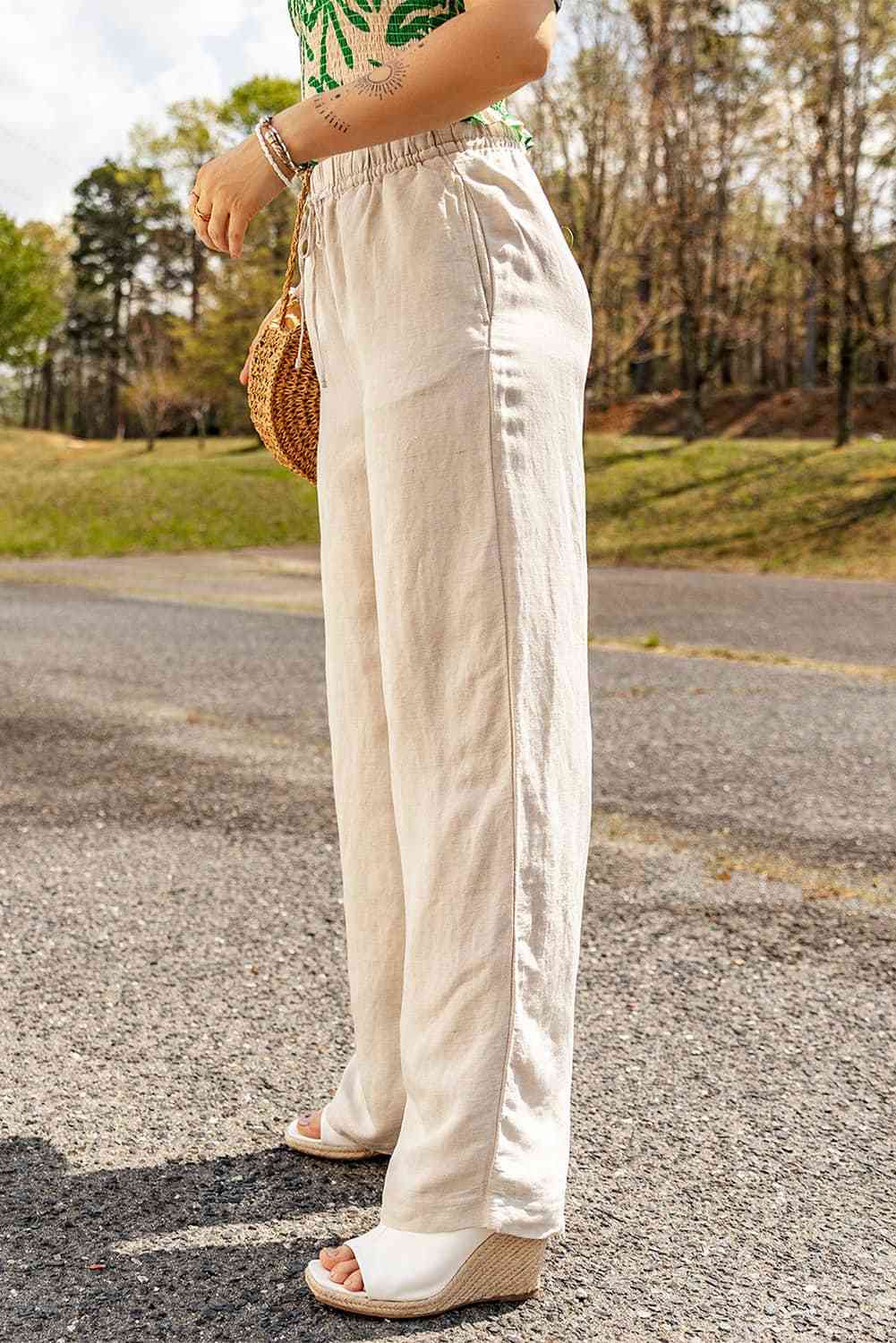 Drawstring Waist Straight Leg Pants