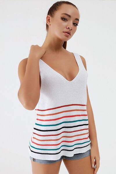 Striped V-Neck Wide Strap Tank