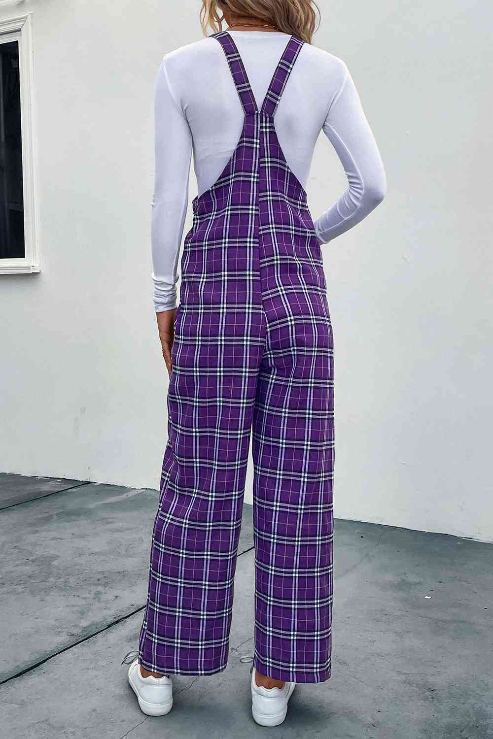 Plaid Straight Leg Overalls