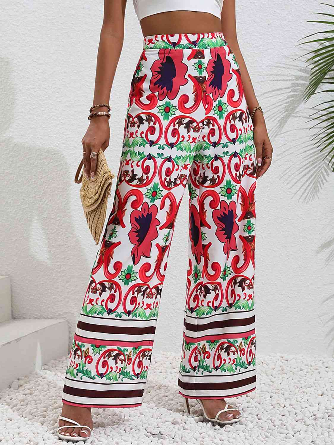 Printed High-Rise Wide Leg Pants