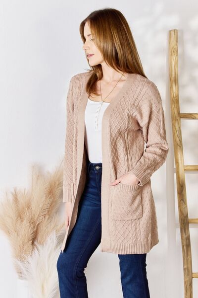 Hailey & Co Full Size Cable-Knit Pocketed Cardigan