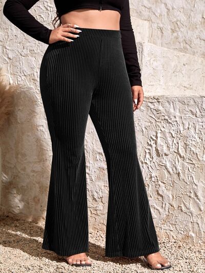 Plus Size Ribbed High Waist Flare Pants