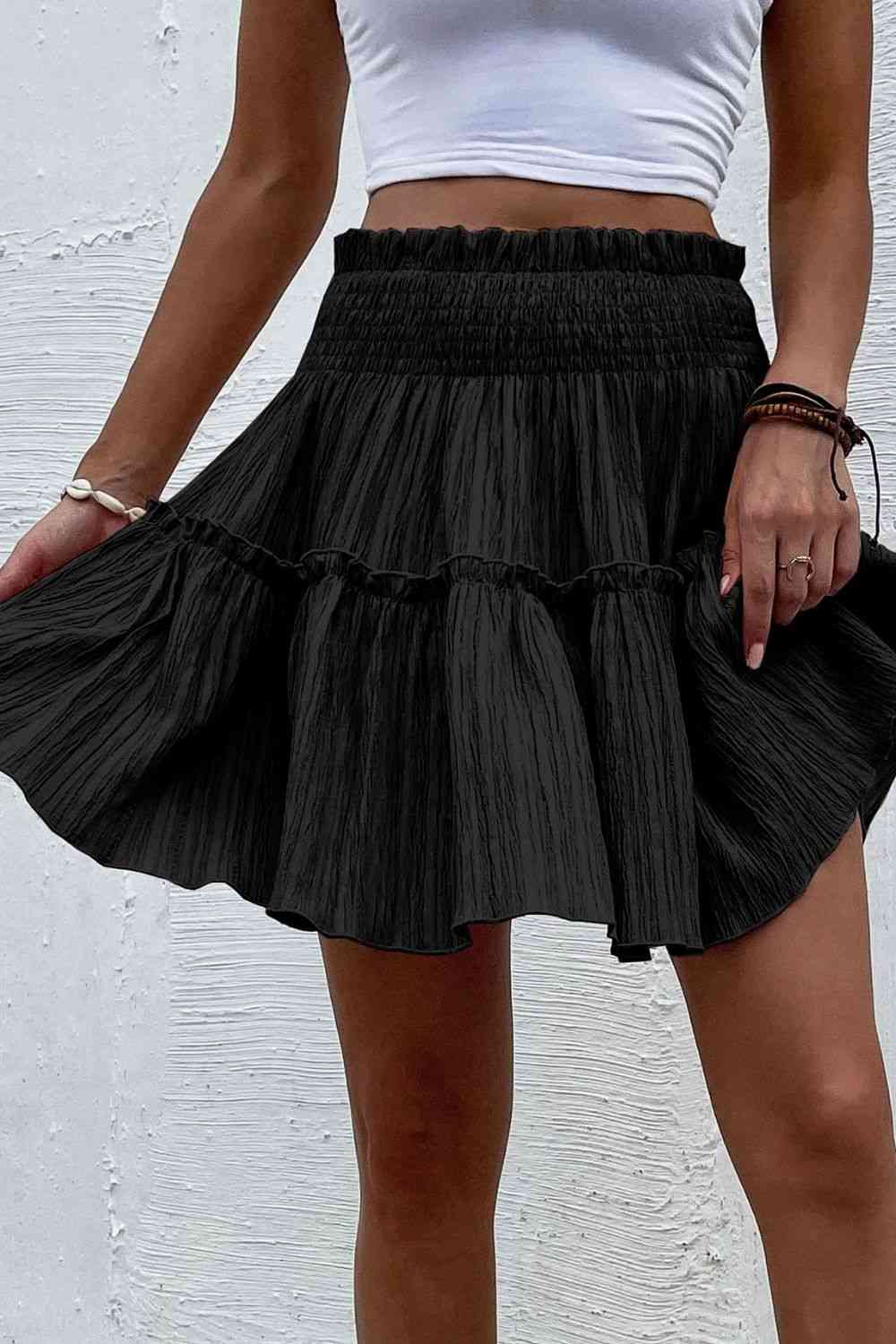 Smocked Waist Frill Trim Skirt