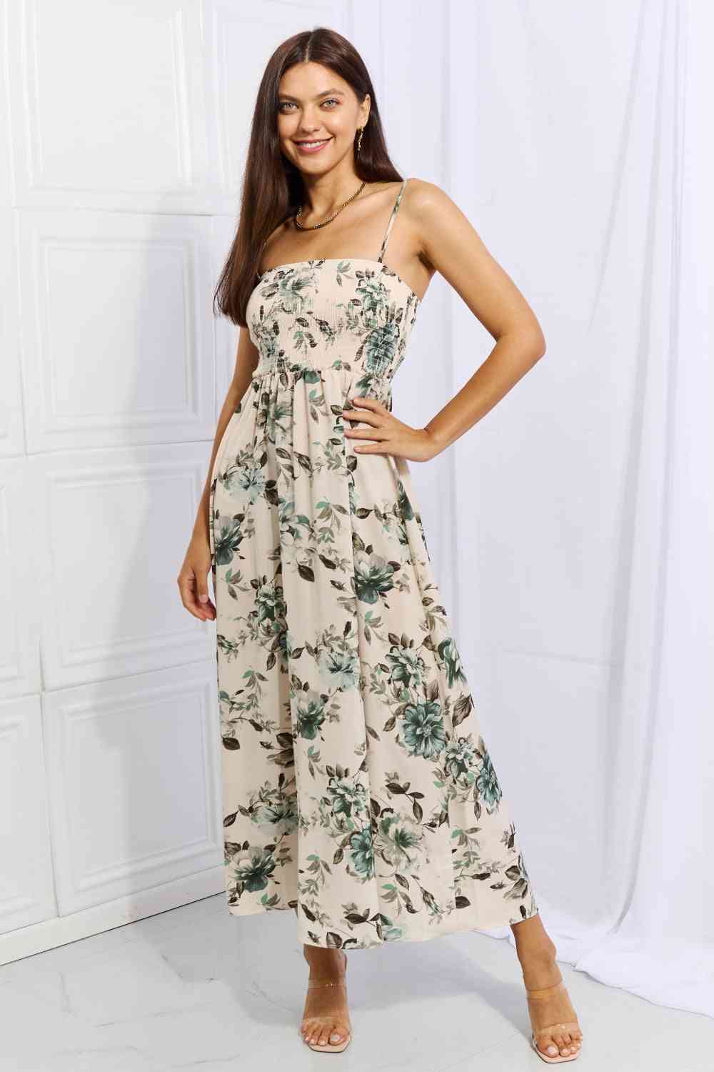 OneTheLand Hold Me Tight Sleeveless Floral Maxi Dress in Sage