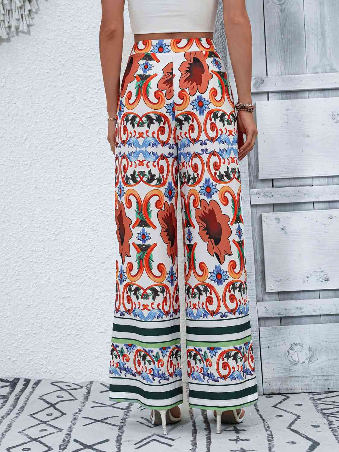 Printed High-Rise Wide Leg Pants