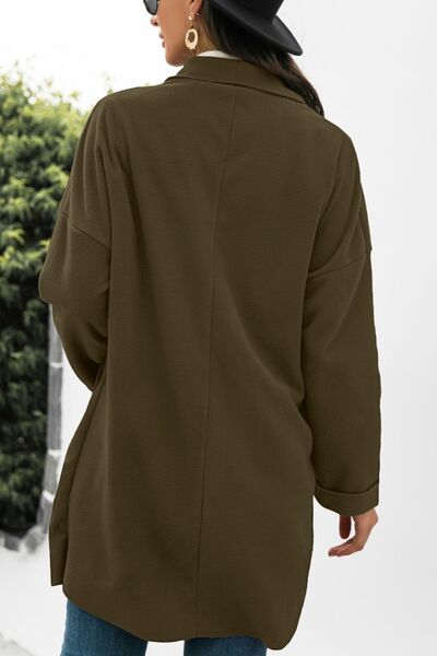 Waterfall Collar Brushed Longline Coat with Pockets