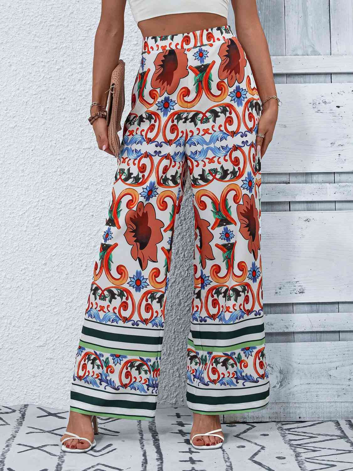 Printed High-Rise Wide Leg Pants