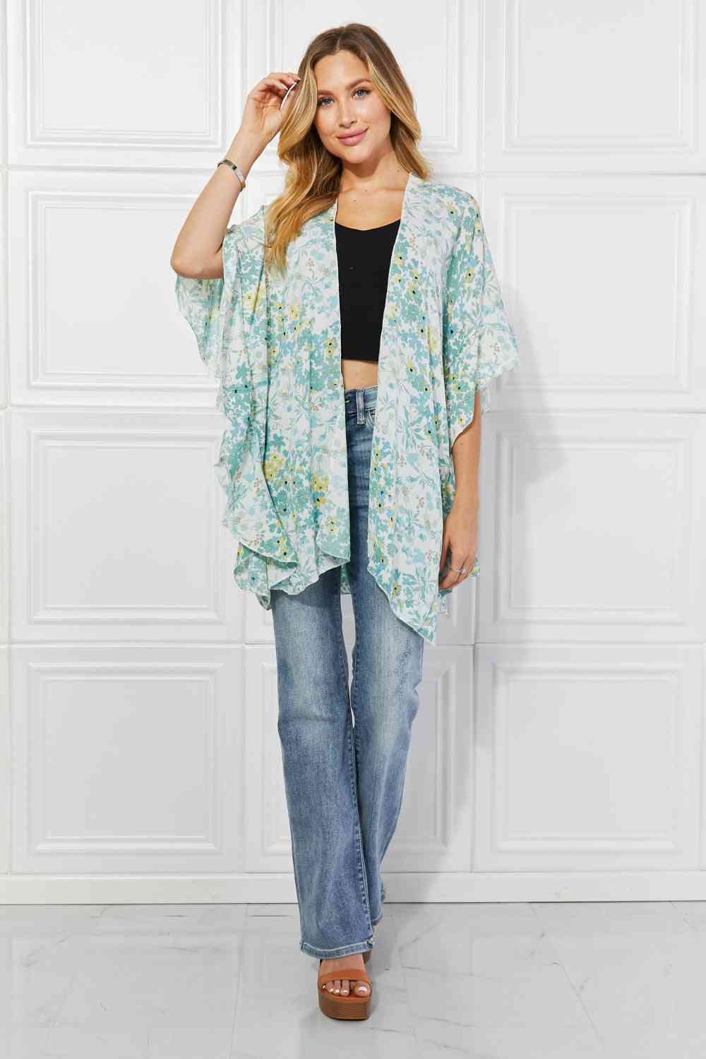 Justin Taylor Fields of Poppy Floral Kimono in Green