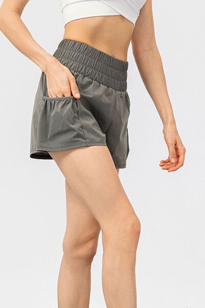 Elastic Waist Pocketed Active Shorts