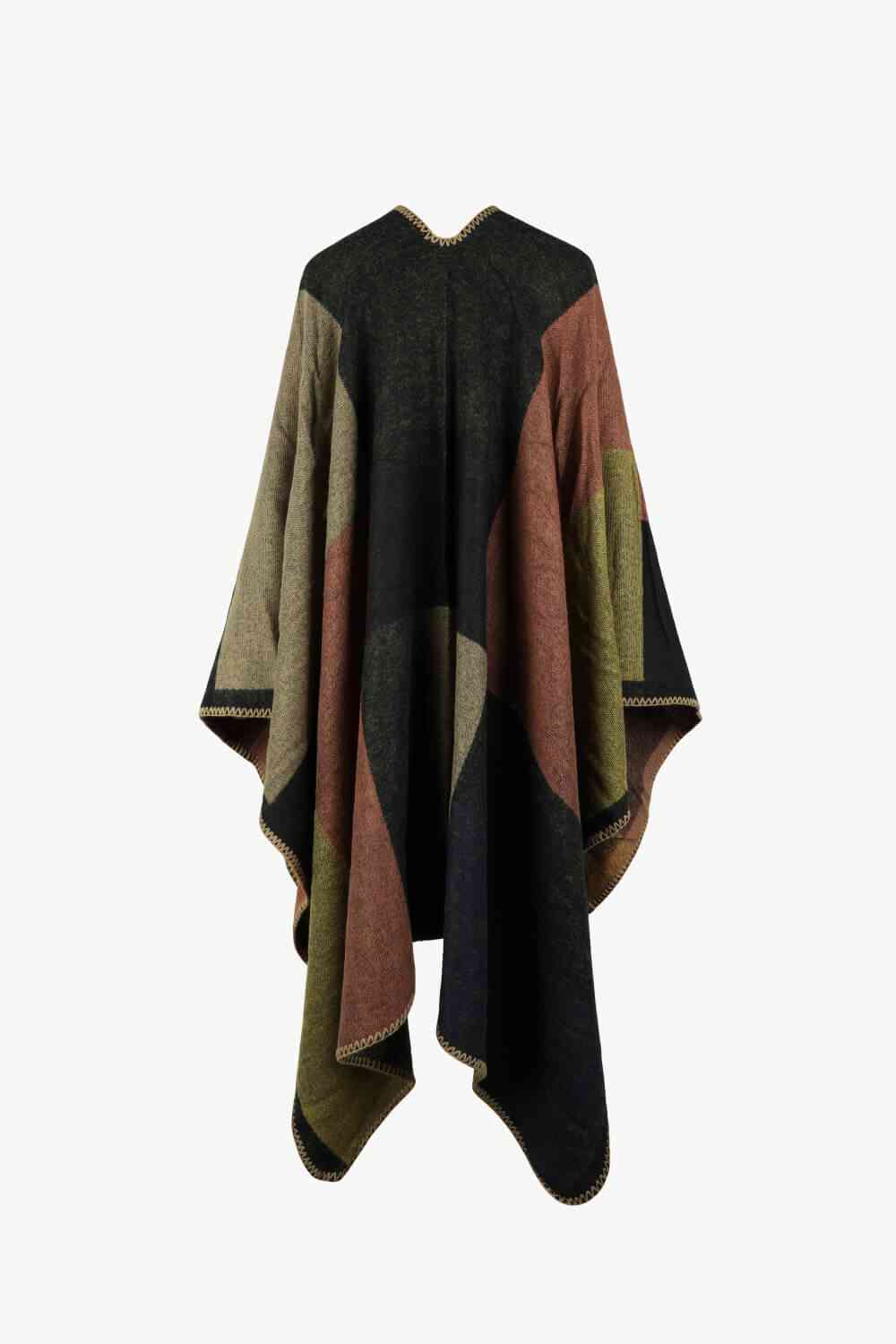 Color Block Open Front Poncho