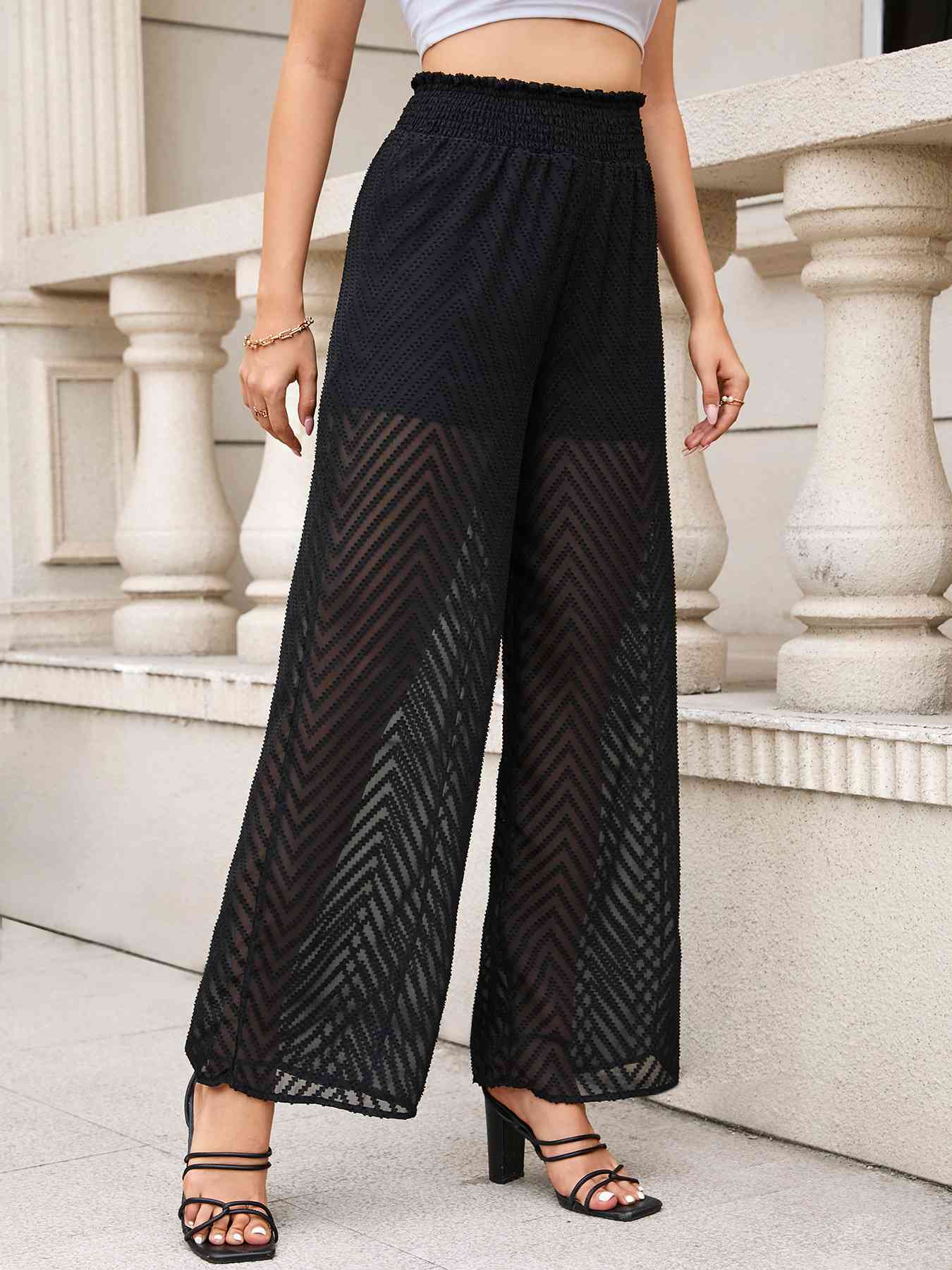 Smocked Waist Wide Leg Pants