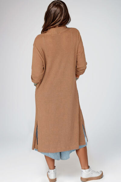 Open Front Long Sleeve Longline Slit Cardigan