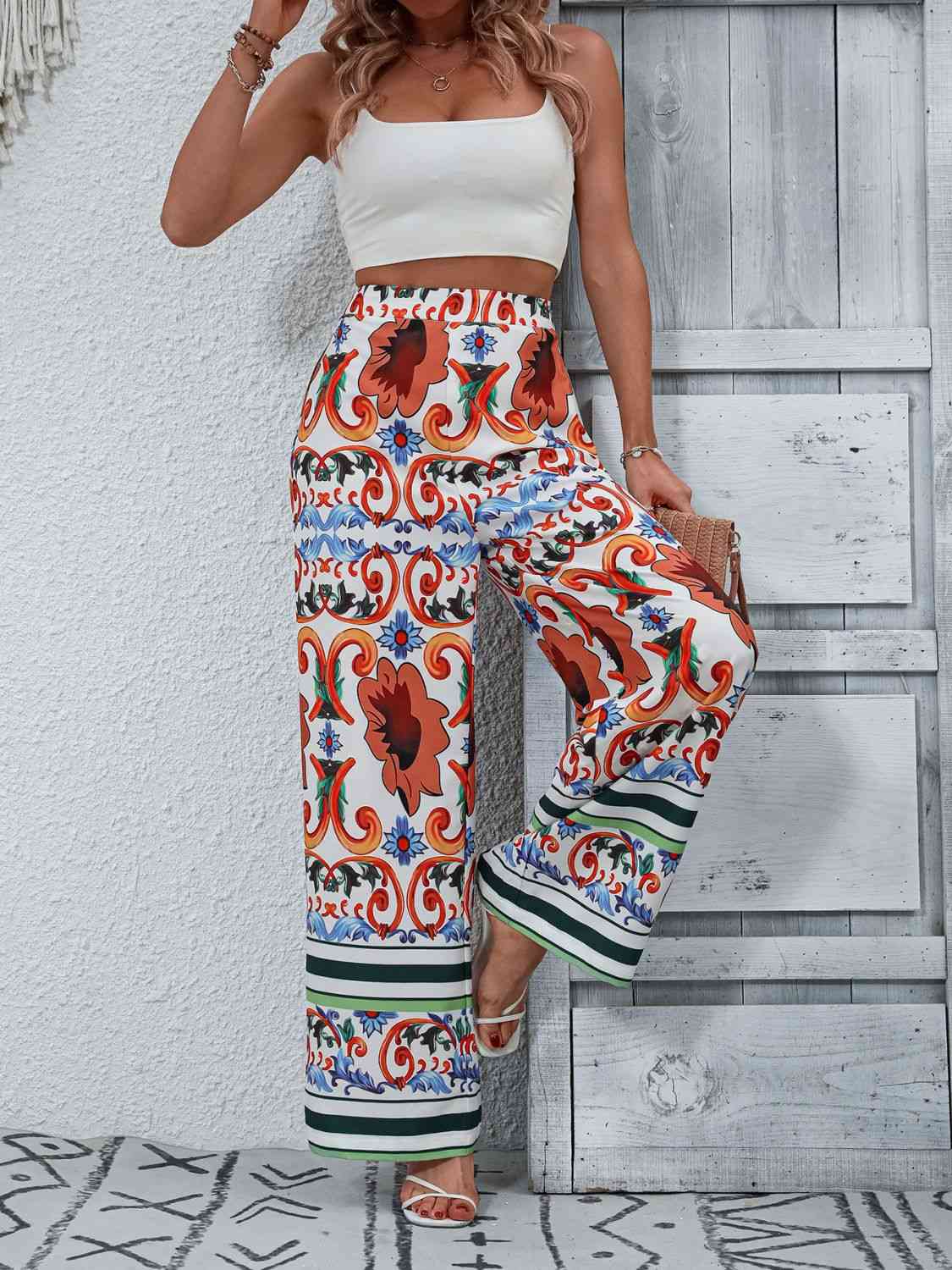 Printed High-Rise Wide Leg Pants