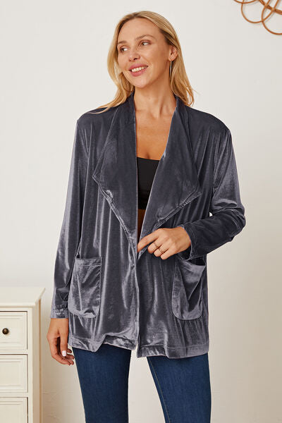 Pocketed Open Front Long Sleeve Outwear