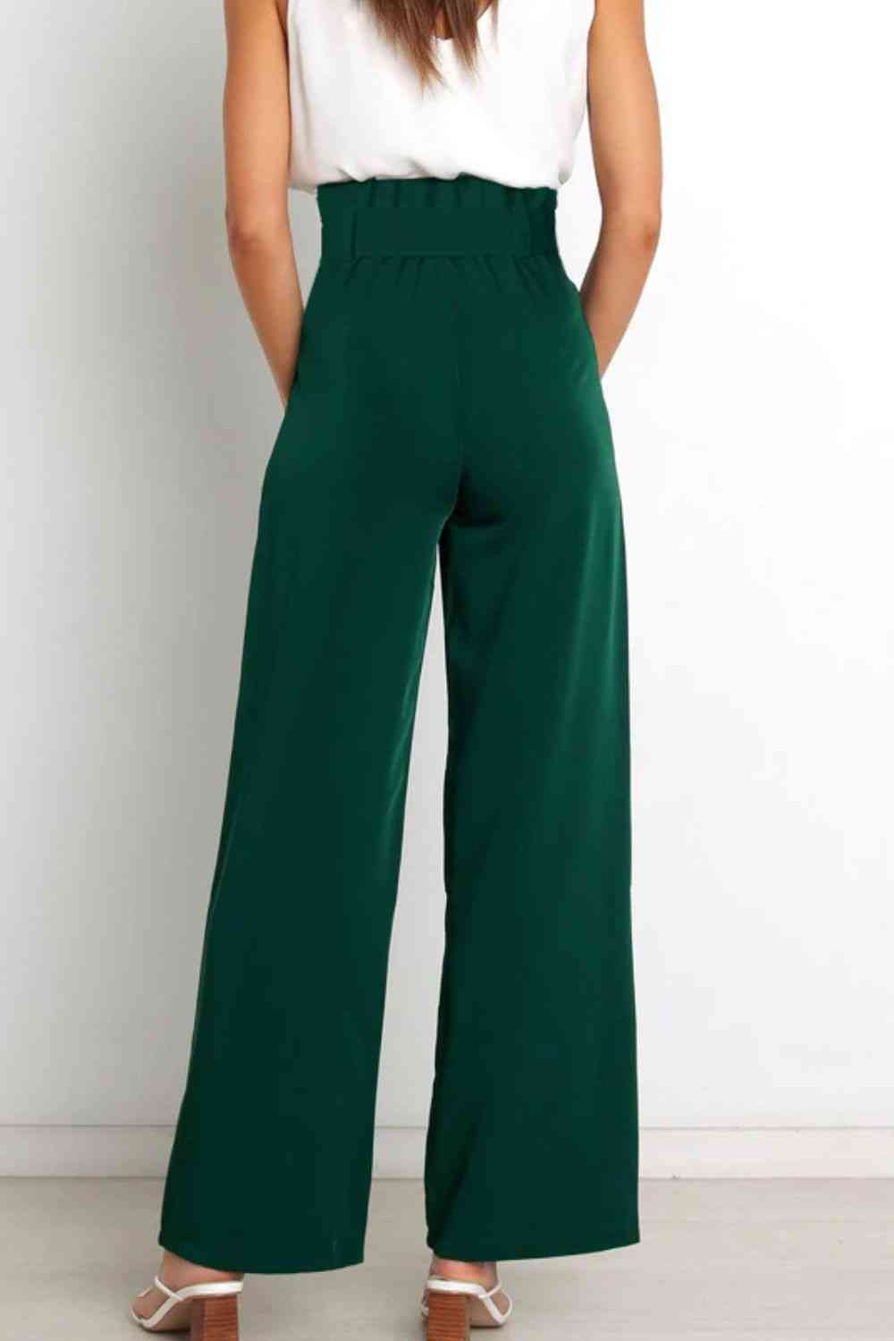 Tie Front Paperbag Wide Leg Pants