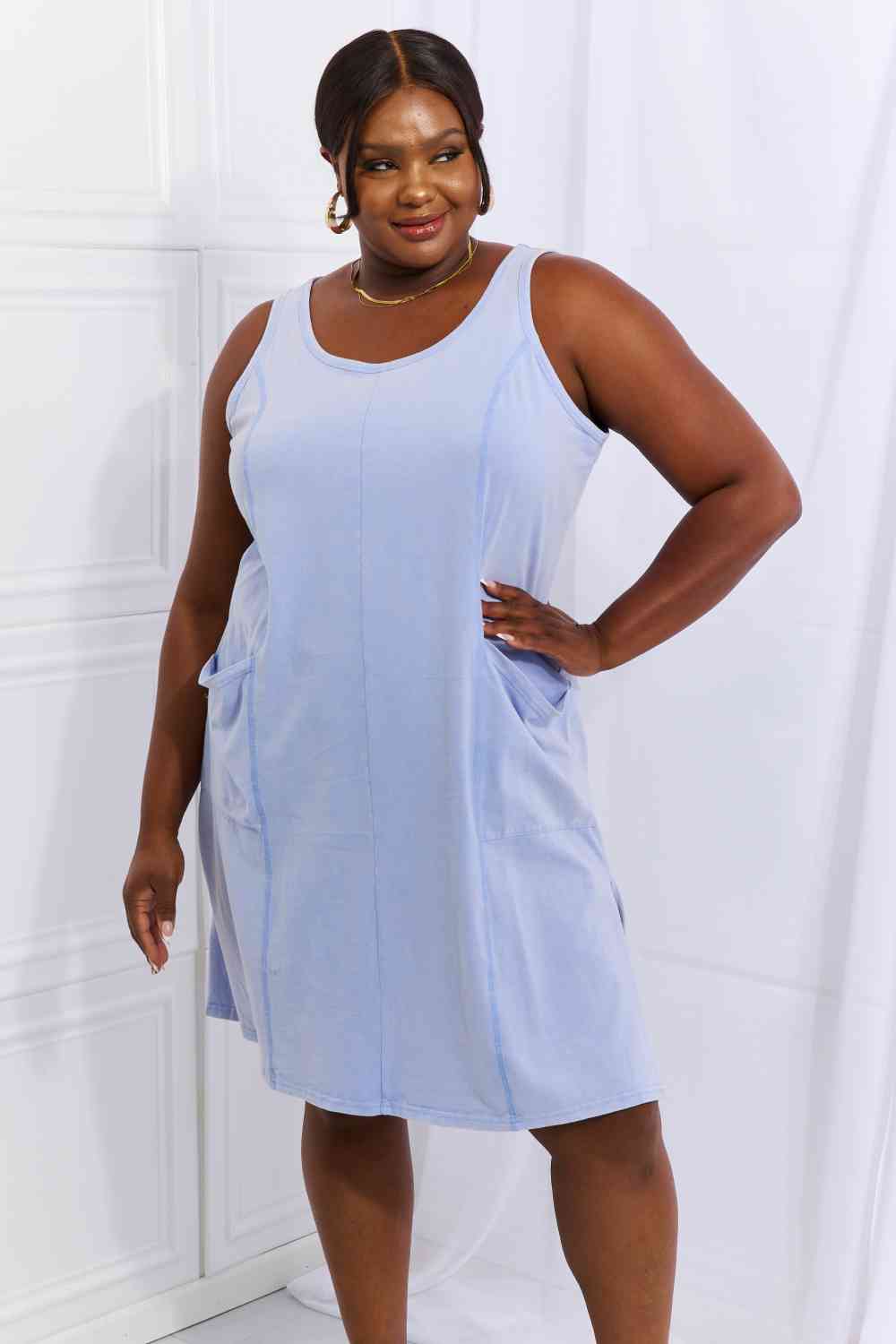 HEYSON Look Good, Feel Good Full Size Washed Sleeveless Casual Dress in Periwinkle