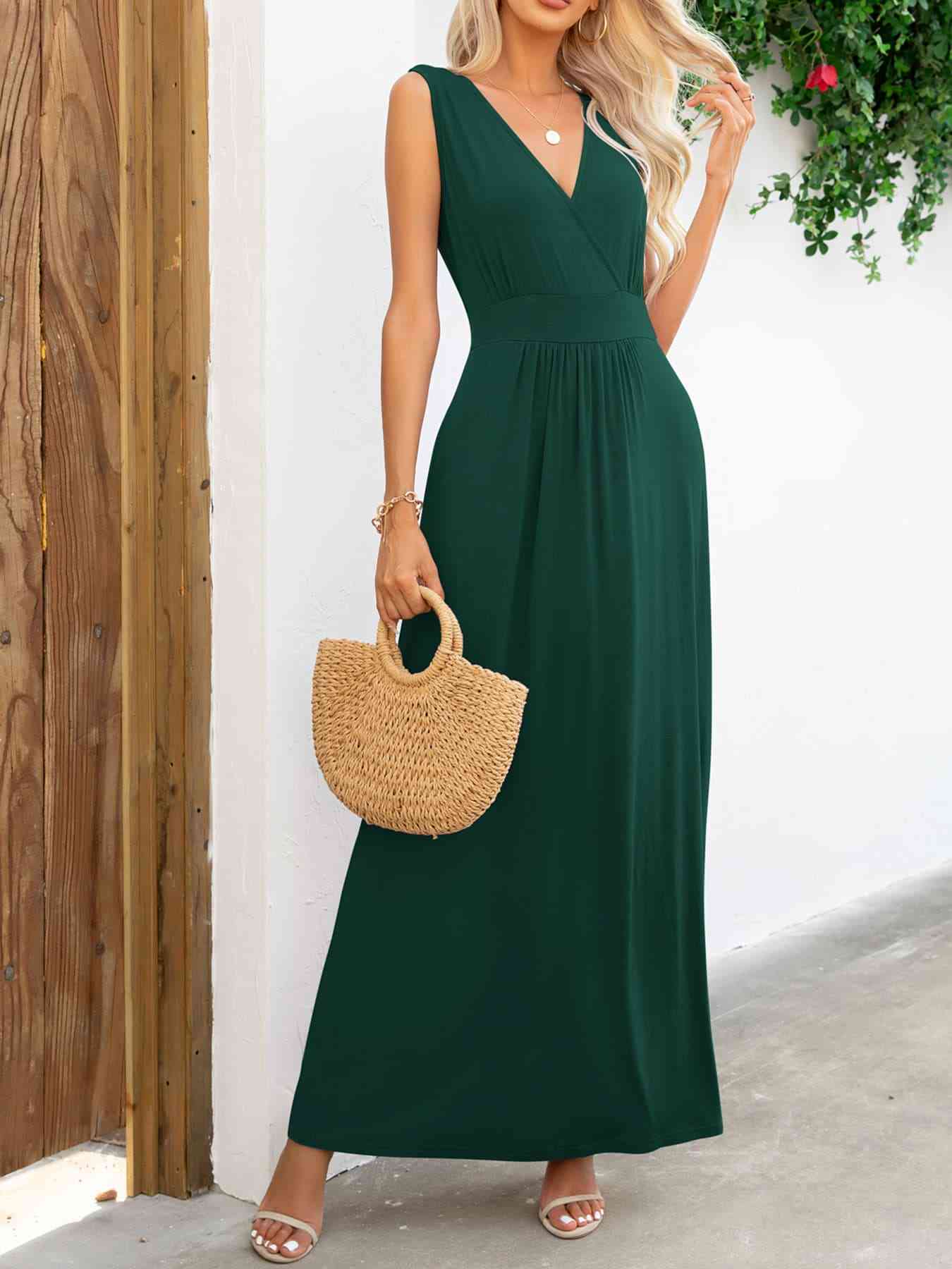 Surplice Neck Sleeveless Maxi Dress