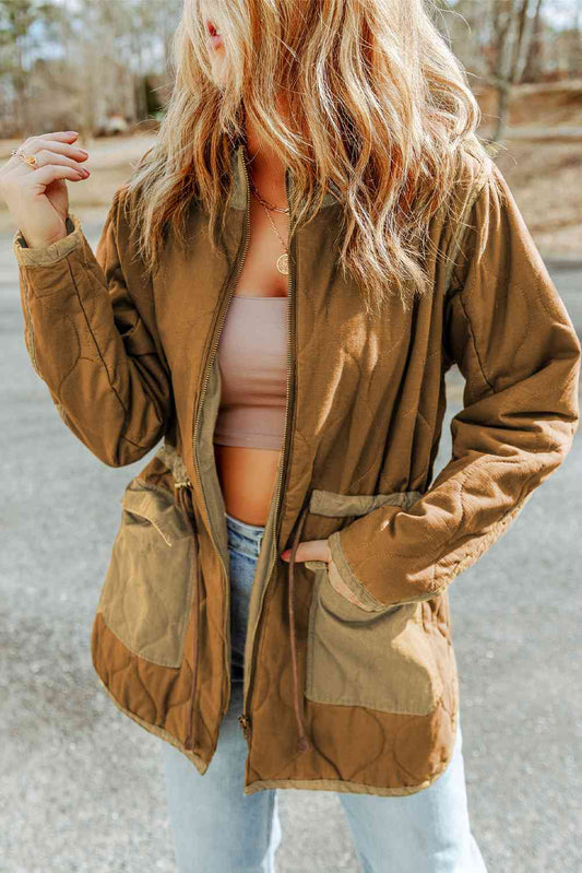 Drawstring Waist Zip-Up Jacket