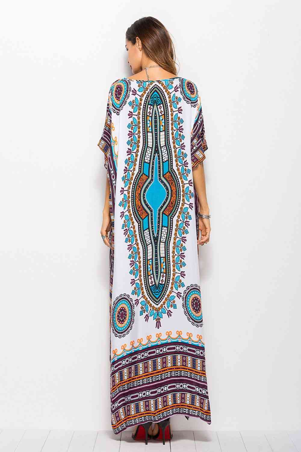 Printed V-Neck Side Slit Maxi Dress