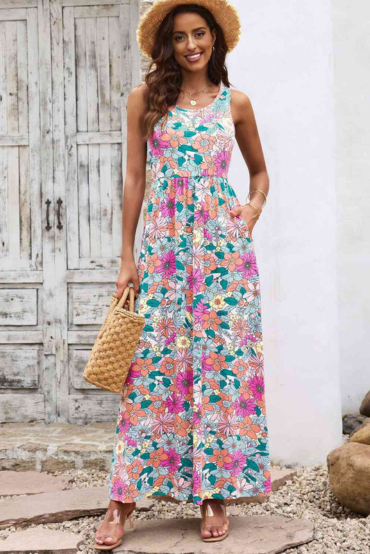 Round Neck Sleeveless Maxi Dress with Pockets