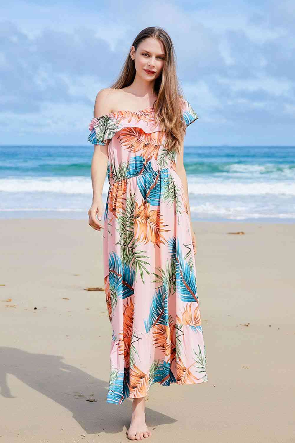 Full Size Ruffled Off-Shoulder Flutter Sleeve Maxi Dress