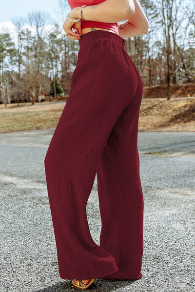 Texture Tied Wide Leg Pants